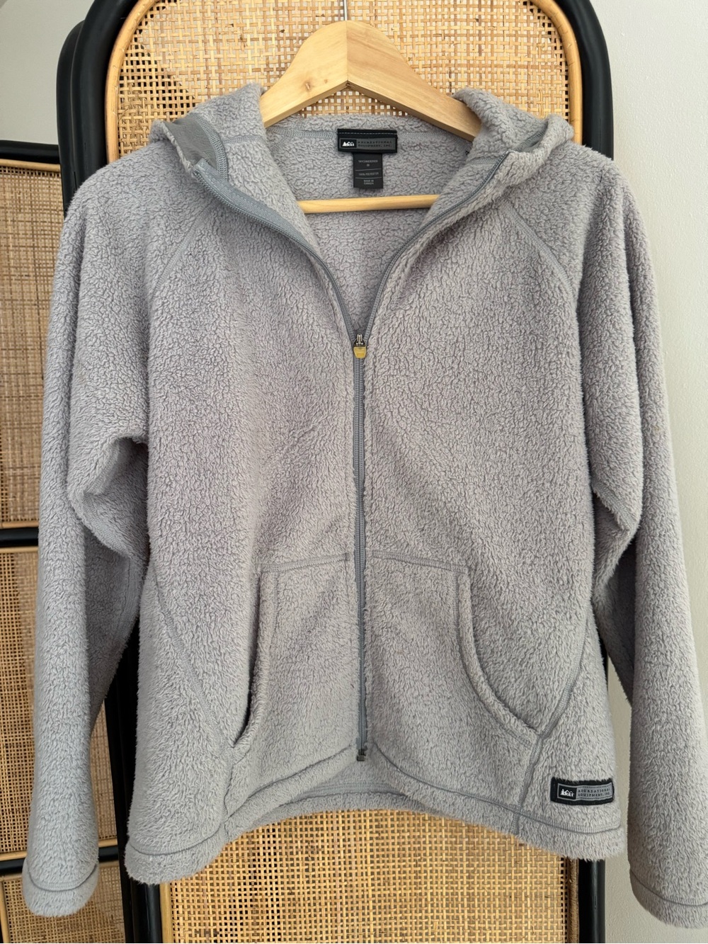 REI Gray Sherpa Zip-Up Hoodie Jacket